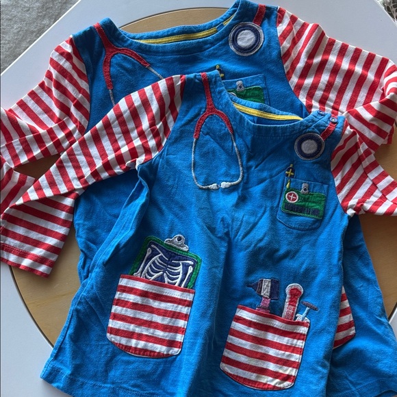 Boden Blue and Red Breton Striped Kids' Doctor dress with pockets - Picture 2 of 5